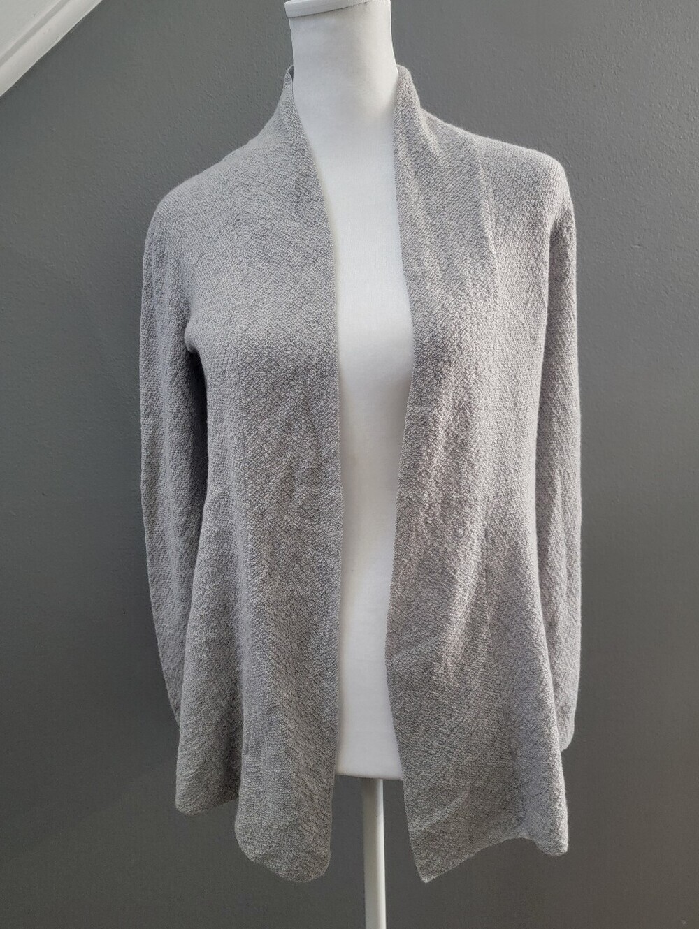 Eileen Fisher Open Front Cardigan Small Gray 100% Wool Oversized Soft
